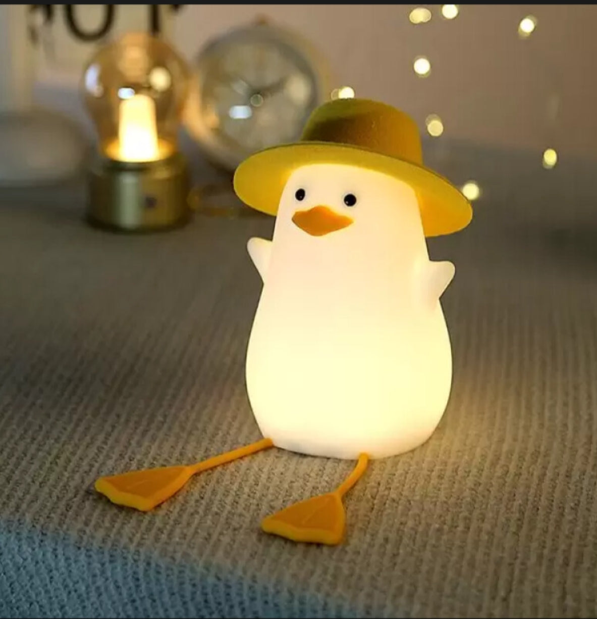 Sevimli Ördek Şapkalı Silikon LED Gece Lambası Dokunmatik USB Şarjlı